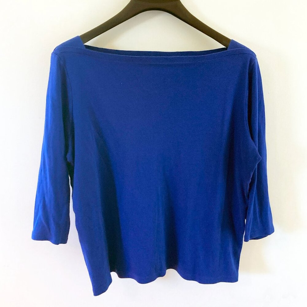 Talbots Woman 3/4 Sleeve Solid Pima Bateau Neck 1X Boat Neck Blue Supima Cotton